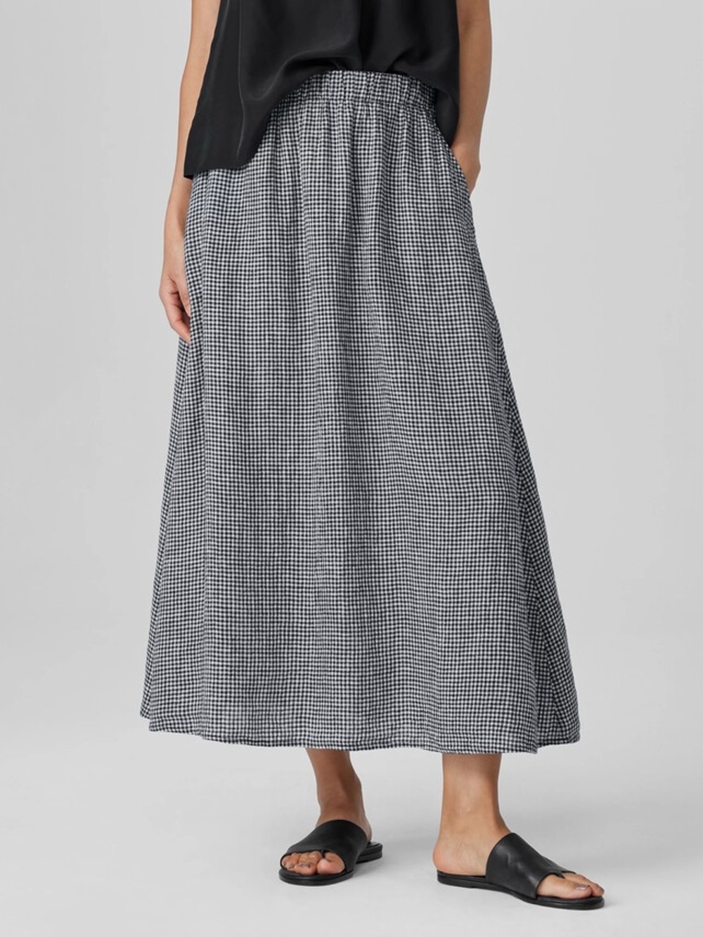Eileen Fisher Puckered Organic Linen Gingham Skirt Small - Picture 3 of 7